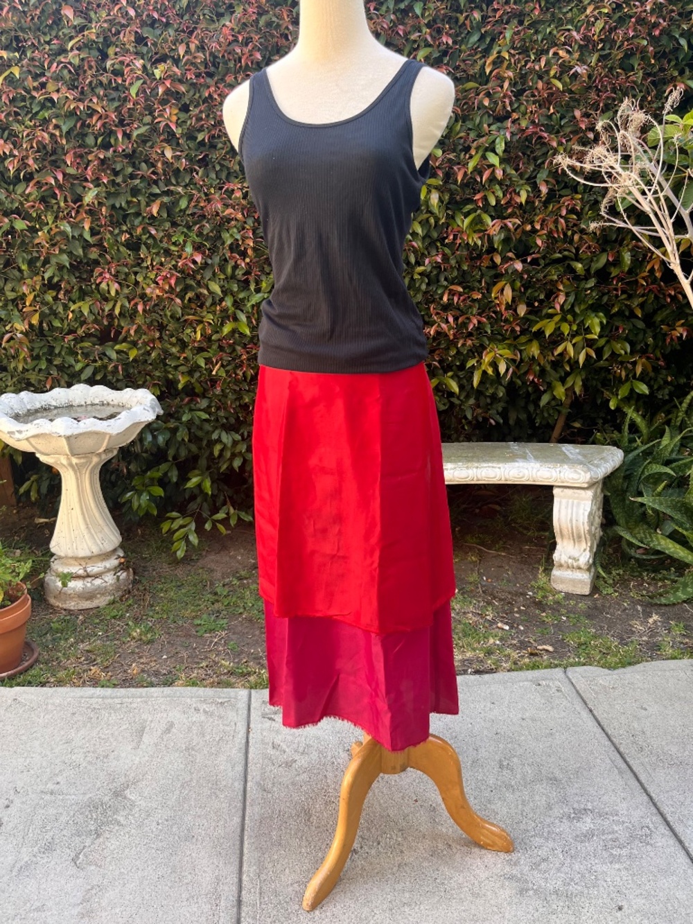 Rima satin layered midi skirt